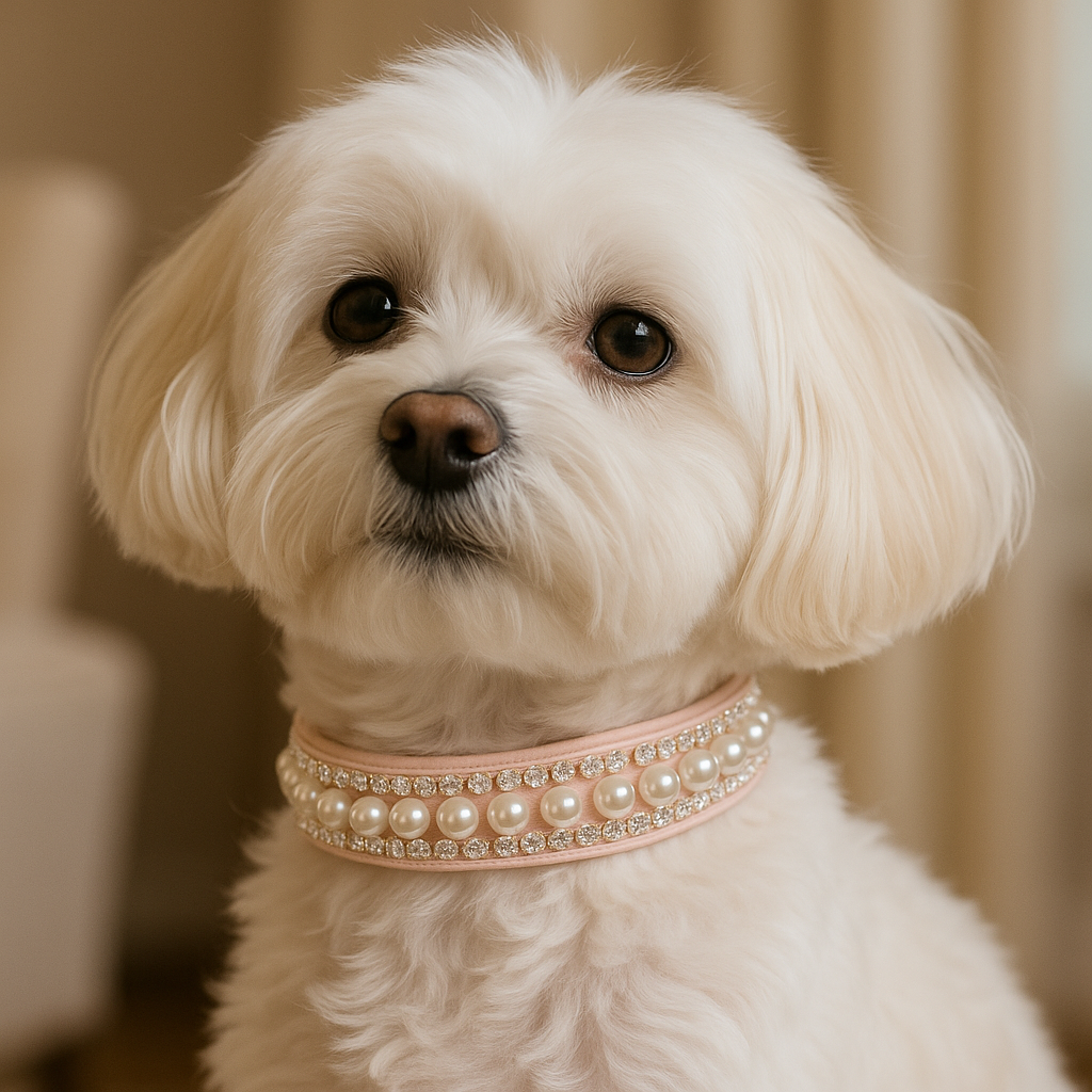 Pretty in Pink Pearl Dog Collar – Rhinestone Buckle & Vegan Leather Bling Collar