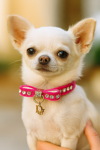 Dior-able Velvet Bow Dog Collar – Crystal Handset Luxury Velvet Collar for Small Dogs