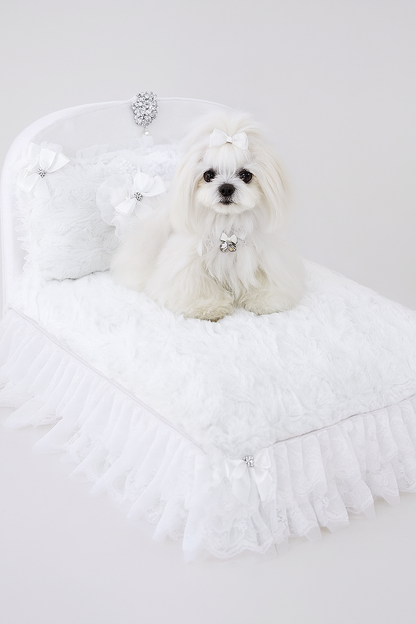 Enchanted Nights Dog Bed by Hello Doggie – Luxury Lace Pet Bed with Crystal Brooch & Satin Bows