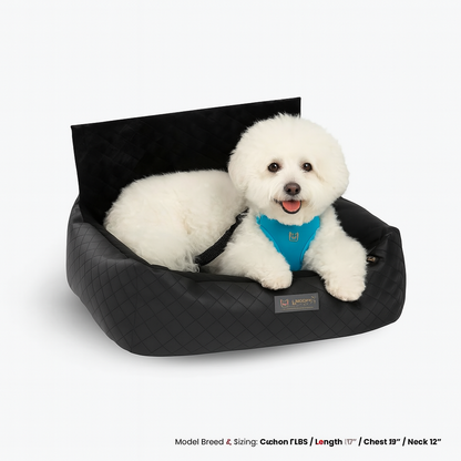 Luxury Black Vegan Leather Dog Car Seat  – Large | Quilted Safety Booster by Nandog