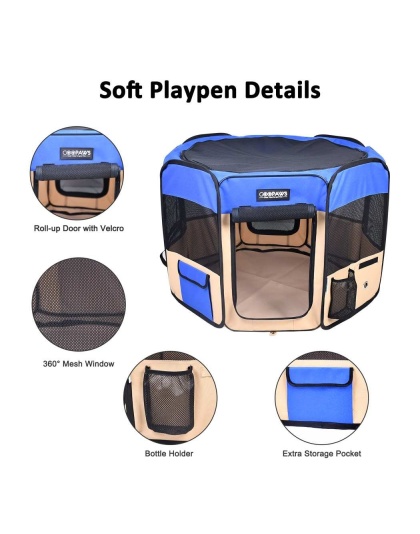 Blue - JESPET Pet Dog Playpens 36", 45" & 61" Portable Soft Dog Exercise Pen Kennel with Carry Bag for Puppy Cats Kittens Rabbits, Indoor/Outdoor Use - 45x45x24 Inch