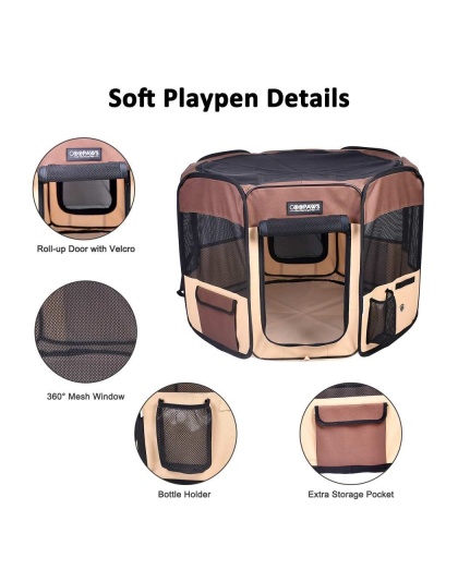 Coffee - JESPET Pet Dog Playpens 36", 45" & 61" Portable Soft Dog Exercise Pen Kennel with Carry Bag for Puppy Cats Kittens Rabbits, Indoor/Outdoor Use - 61x61x30 Inch