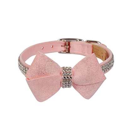Puppy Pink - Susan Lanci Designs Puppy Pink Glitzerati Nouveau Bow 3 Row Giltmore Collar - TC