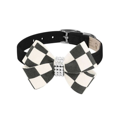 Red - Susan Lanci Designs Windsor Check Nouveau Bow Collar - Medium