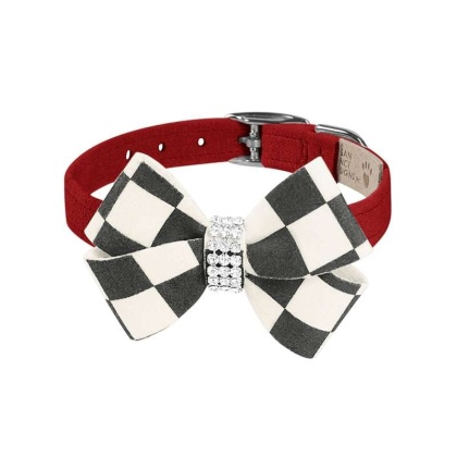 Red - Susan Lanci Designs Windsor Check Nouveau Bow Collar - Small