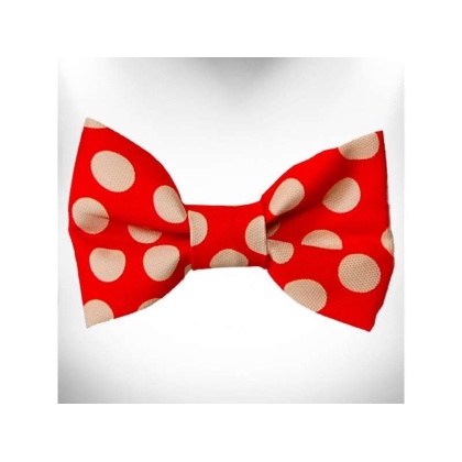 Tan Polka Dot on Red  - Doggie Bow Tie Design - Large 5"x 2.5"