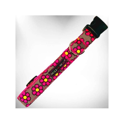 Pink Daisies on Grey - Flower Dog Collars - XS 5/8" width fits 8-12" neck