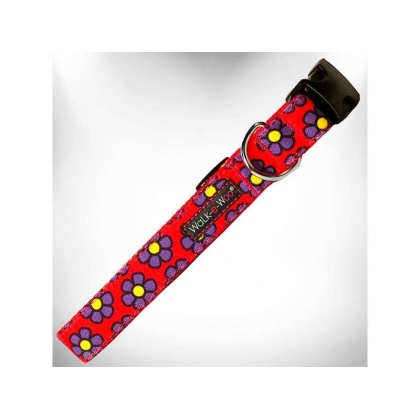 Purple Daisies on Red - Flower Dog Collars - XS 5/8" width fits 8-12" neck