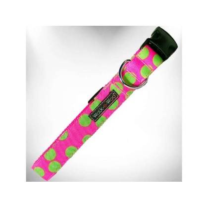 Green Dot on Pink - Polka Dot Dog - Neon Collars - XS 5/8" width fits 8-12" neck