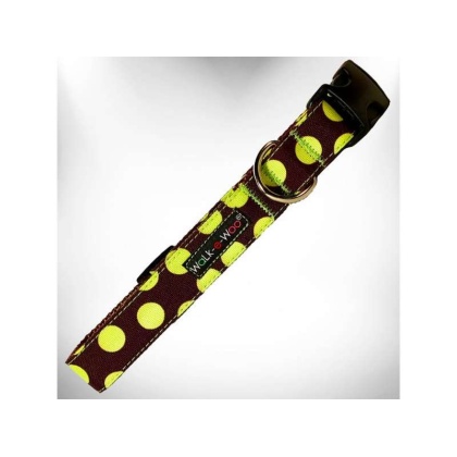 Green Dot on Brown - Polka Dot Dog Collars - L 1" width fits 14-25" neck