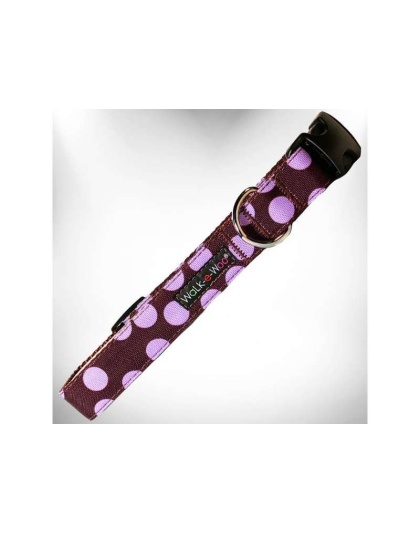 Purple Dot on Brown - Polka Dot Dog Collars - M 1" width fits 12-18" neck