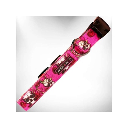 Pink Skulls n' Roses - Tattoo Dog Collars - XS 5/8" width fits 8-12" neck