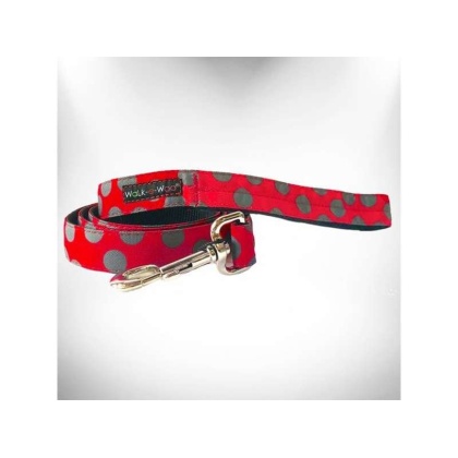Grey Dot on Red - Polka Dot Dog Leads - REGULAR Lead 1" width- 5' length