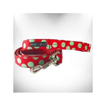 Mint Green Dot on Red - Polka Dot Dog Leads - THIN Lead 5/8" width- 5' length