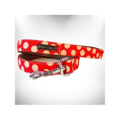 Tan Dot on Red - Polka Dot Dog Leads - THIN Lead 5/8" width- 5' length