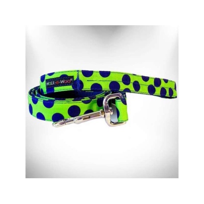 Blue Dot on Green - Polka Dot Dog - Neon Leads  - THIN Lead 5/8" width- 5' length