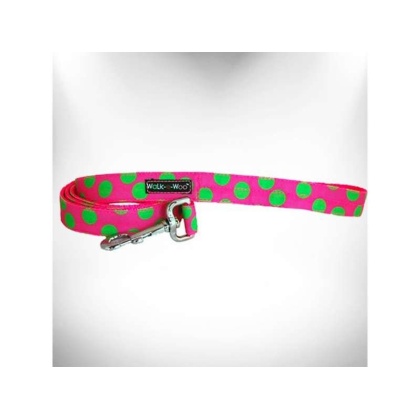 Green Dot on Pink - Polka Dot Dog - Neon Leads  - THIN Lead 5/8" width- 5' length