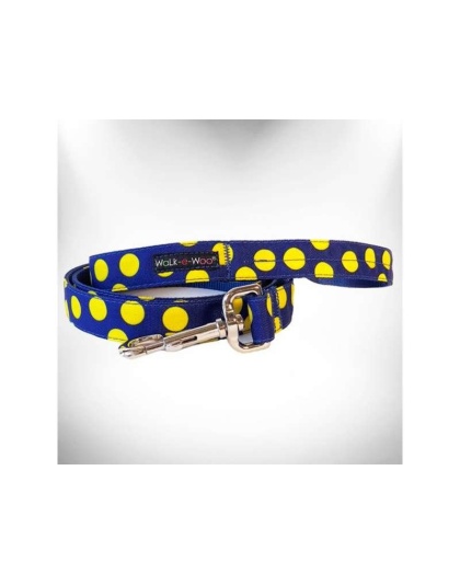 Yellow Dot on Blue - Polka Dot Dog - Neon Leads  - REGULAR Lead 1" width- 5' length