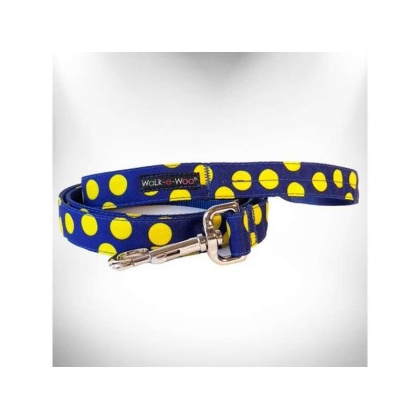 Yellow Dot on Blue - Polka Dot Dog - Neon Leads  - THIN Lead 5/8" width- 5' length