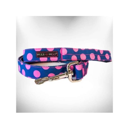 Pink Dot on Blue - Polka Dot Dog Leads  - THIN Lead 5/8" width- 5' length