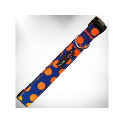 Orange Dot on Blue - Polka Dot Dog Collars - XL 1.5" wide fits 18-28" neck