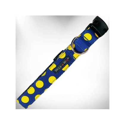 Yellow Dot on Blue - Polka Dot Dog Collars - S 3/4" width fits 10-14" neck