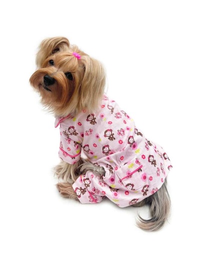 Pink - Girly Monkey Flannel Pajamas with 2 Pockets - XL