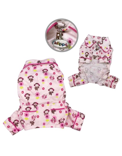 Pink - Girly Monkey Flannel Pajamas with 2 Pockets - XL