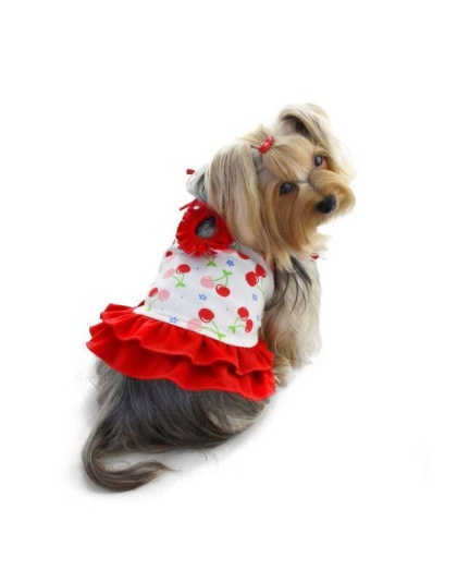 Red/White - Soft Knit Cotton Cherries Dress w/Shoulder Ties - M