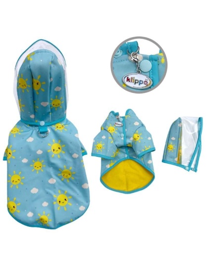 Blue - Clear View Happy Sunshine Raincoat with Fleece Lining and Detachable Hood - L