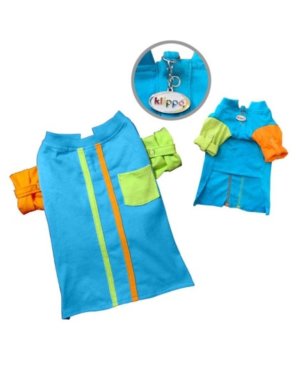 Green/Blue - Knit Cotton Contrast Shirt with Roll-Up Sleeves - XL