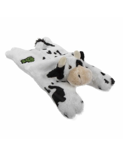 goDog Barnyard Buddies Cow Squeaky Plush Flattie Dog Toy - Small/Medium